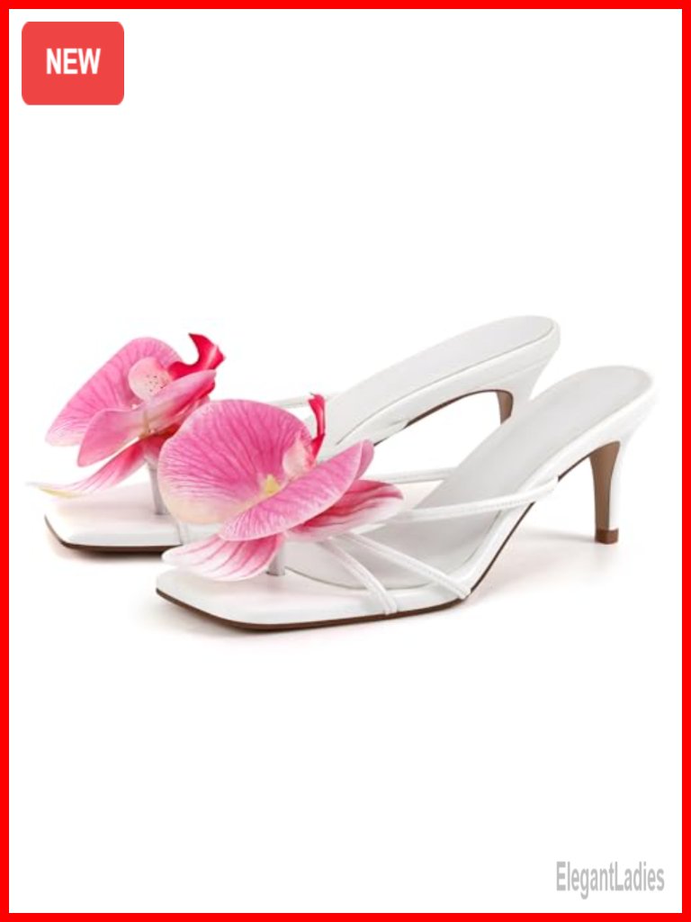 2.3" Kitten Heel Slip On Mules With Orchid Accent Square Toe